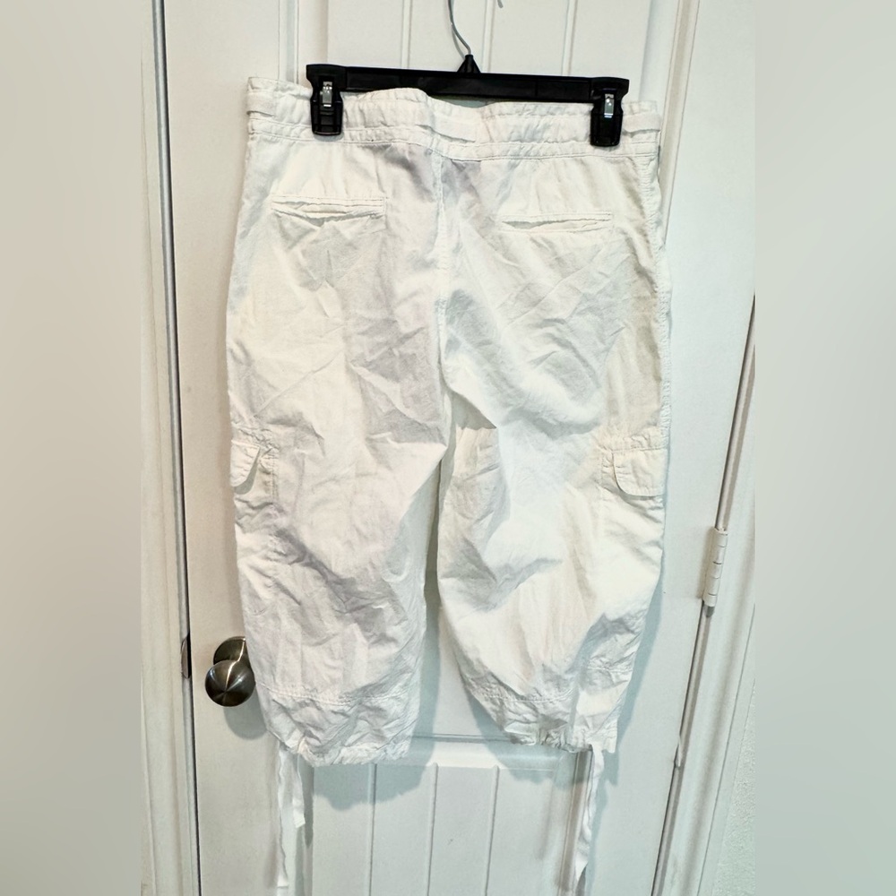 Norma Kamali White Cargo Capri Pants Womens Sz 4 100% Cotton Adjustable Y2K - Picture 6 of 12